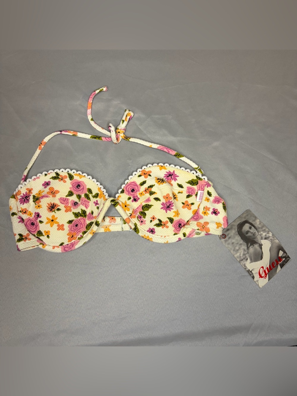 Vintage Guess Floral White Pink Orange Bikini Top With Underwire
